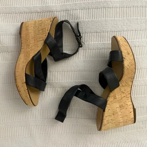 J. Crew | NEW IN BOX Black Leather Wedge Sandals Size 8 - Picture 6 of 9
